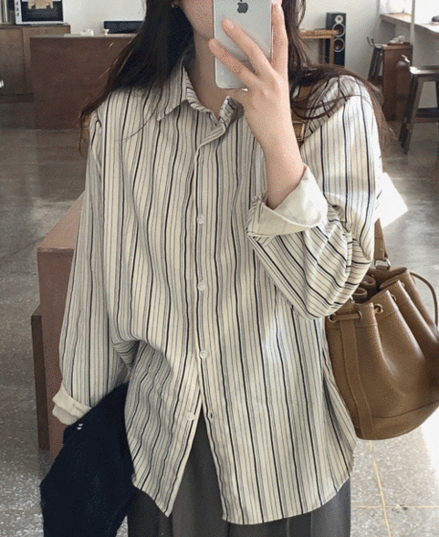 르민 피치 스트라이프 루즈핏 겨울 셔츠 (2color)
