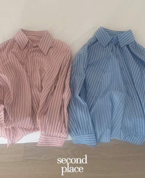 프렌츠 실키 카라 루즈핏 스트라이프 봄 여름 남방 셔츠 (2color)